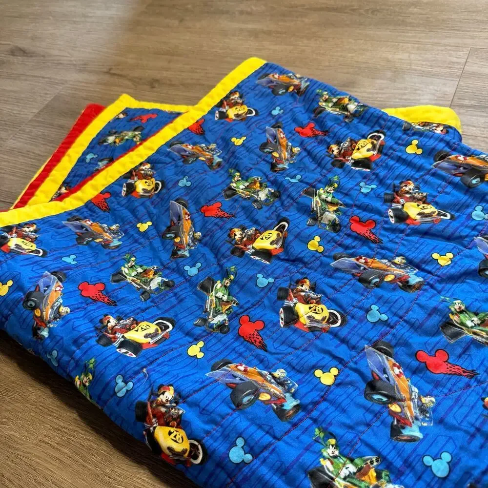 Disney Mickey Mouse Racing Handmade Quilt Blanket 41x68 soft Toddler Lap Throw - Picture 7 of 8